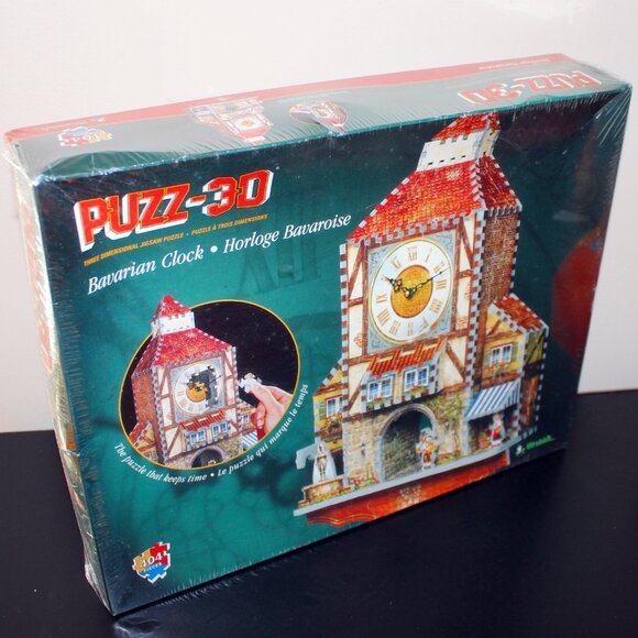 3/$77❤️new sealed Wrebbit PUZZ 3D BAVARIAN CLOCK 404 pcs puzzle 1996 vintage - Picture 1 of 7